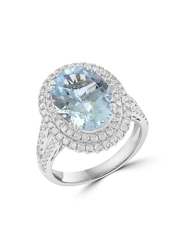 Saks Fifth Avenue Collection 14K White Gold, Aquamarine 
0.98 TCW Diamond Double-Halo Ring