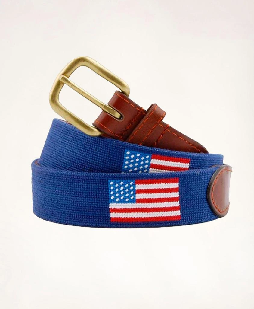 Brooks Brothers Smathers & Branson Leather Needlepoint American Flag Belt 1