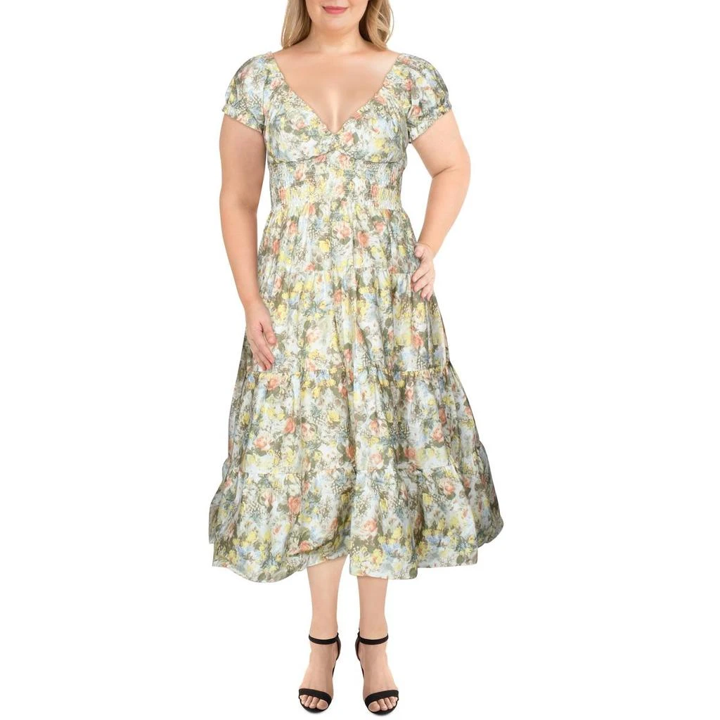 Danielle Bernstein Womens Ruched Smocked Maxi Dress 1