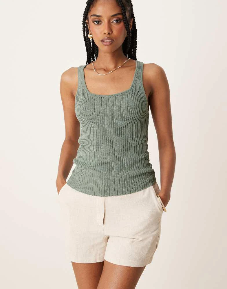Mango Mango knitted round neck vest in sage green 2