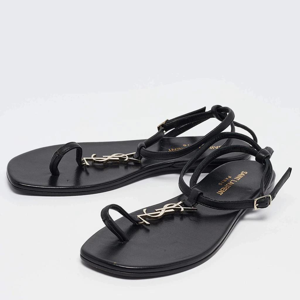 Yves Saint Laurent Saint Laurent Black Leather Monogram T Strap Flats Size 36.5 2