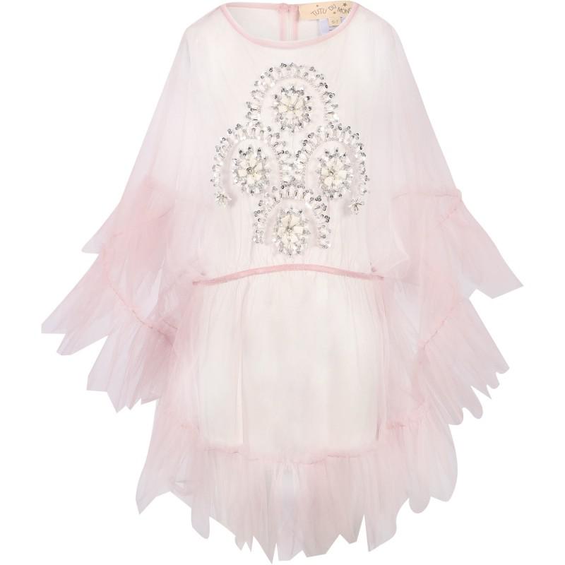 Tutu Du Monde Sequins and beads embellishment ruffled tulle kaftan in pink
