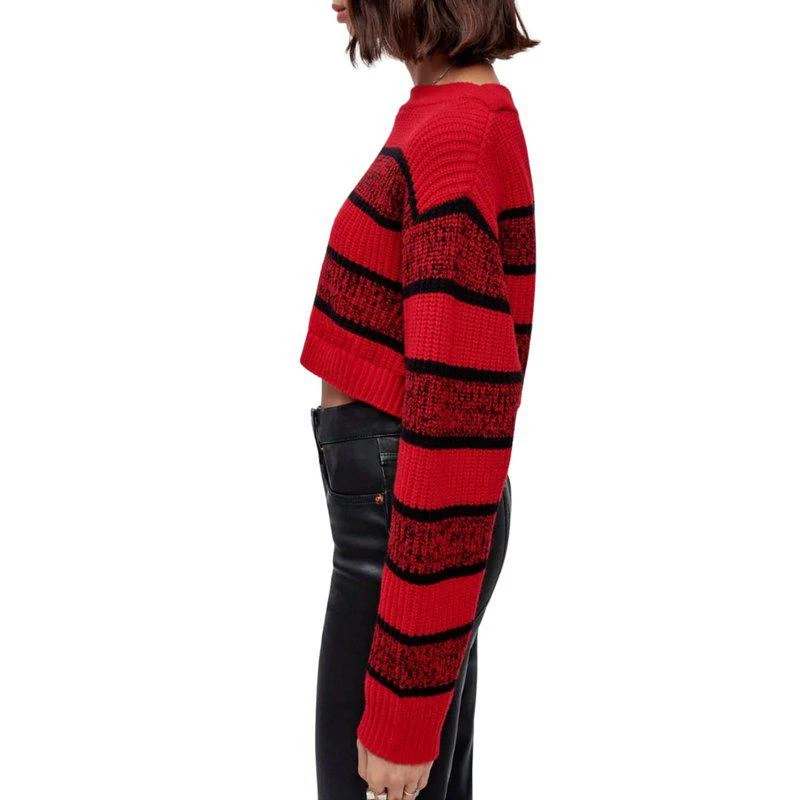 Re/Done Cropped Boatneck Pullover Sweater In Red Black Rugby 2