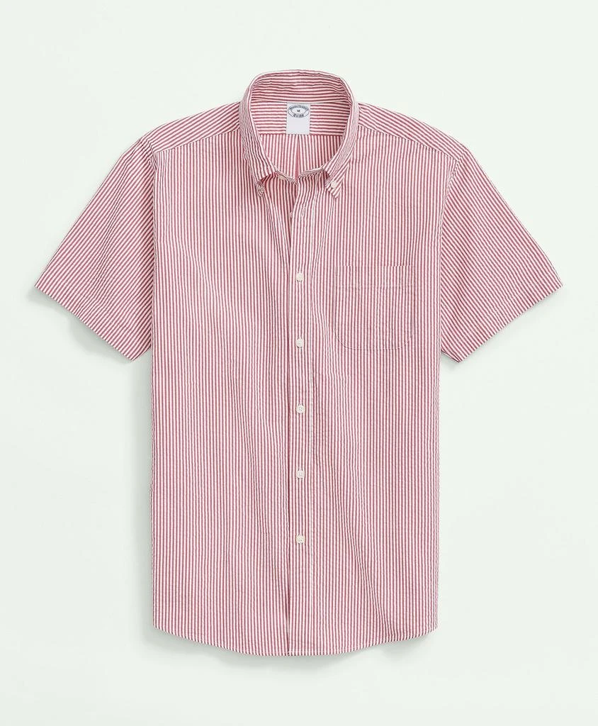 Brooks Brothers Washed Cotton Seersucker Button-Down Collar, Stripe Short-Sleeve Sport Shirt 1