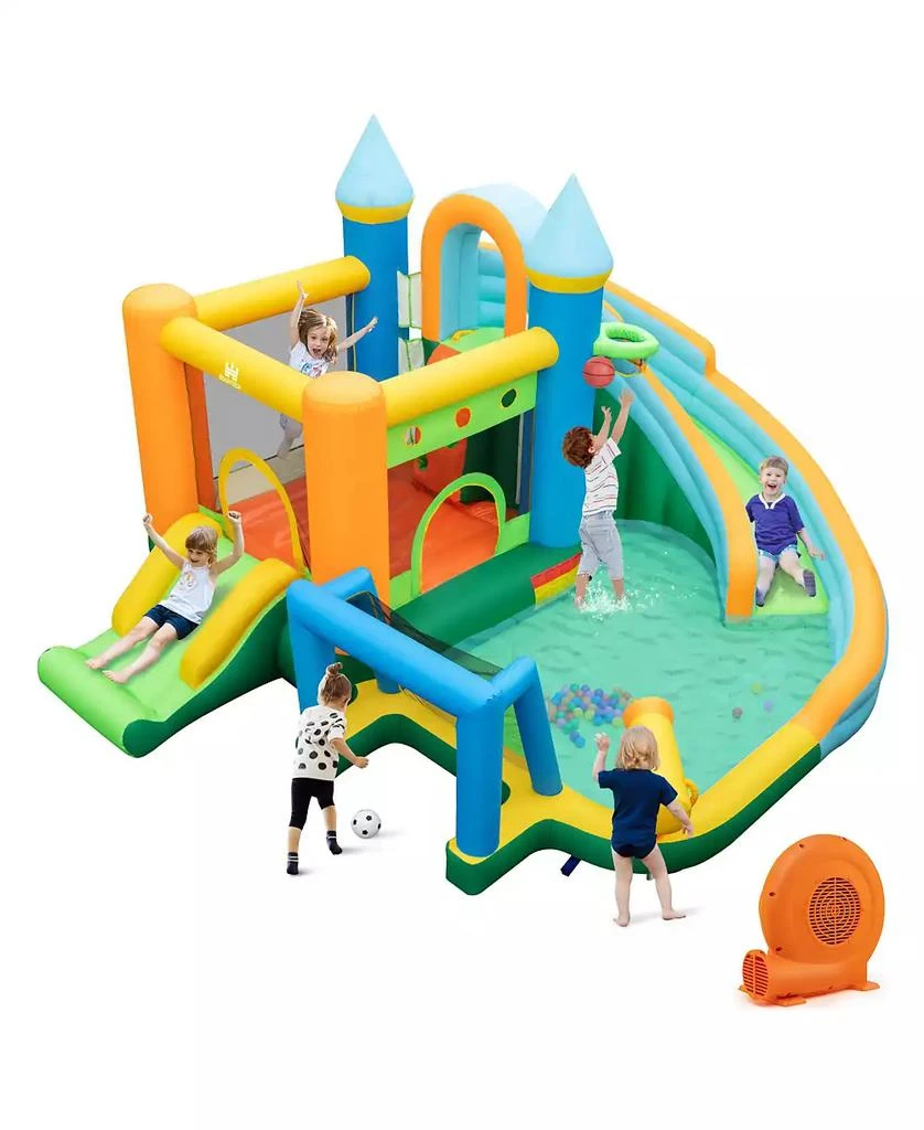 Mecale Inflatable Water Slide with Dual Slides and Splash Pool Bounce House with 680W Blower