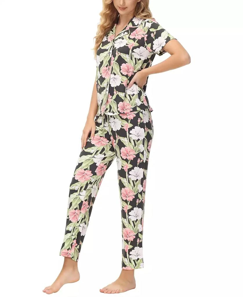 Echo Design Women's 2 Piece Printed Short Sleeve Notch Top with Pants Pajama Set 4