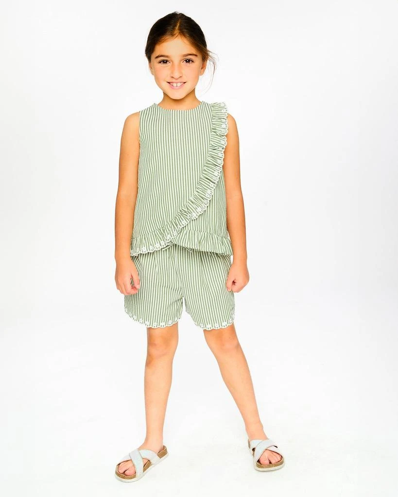 Deux par Deux Shorts Green and Off White Stripes with Embroidery 2