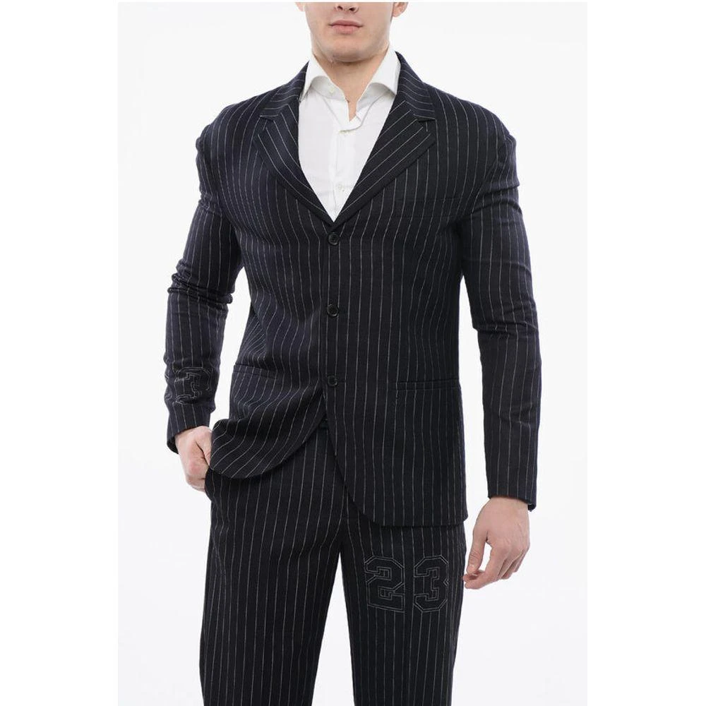 Off-White Off- Pinstriped 23 Blazer with Flap Men's Pockets 1