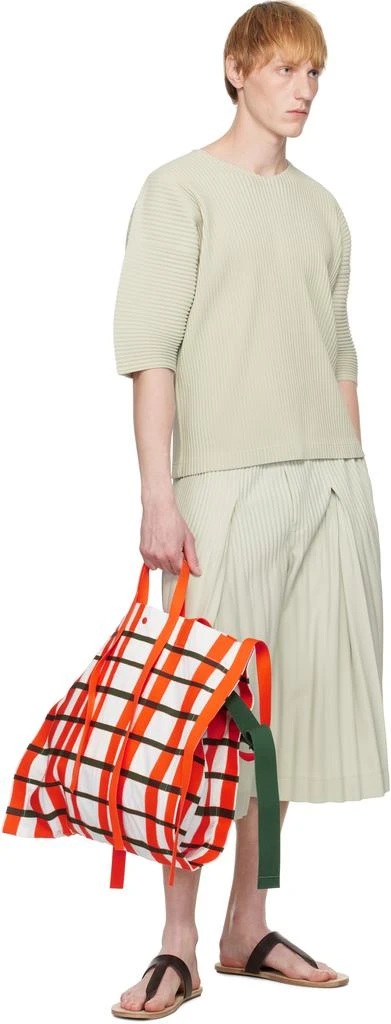 Homme Plissé Issey Miyake White & Orange Windswept Plaid Tote 4