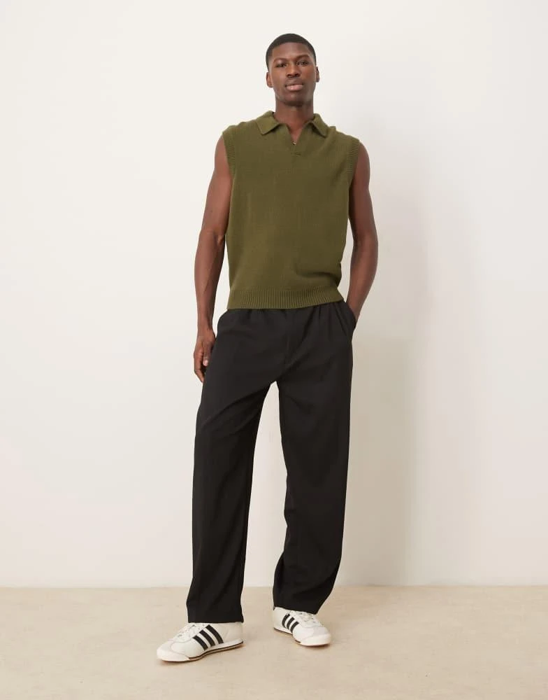ASOS ASOS DESIGN relaxed boxy fit sleeveless knitted polo in khaki 2