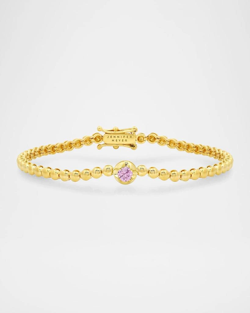 Jennifer Meyer 18K Yellow Gold 1 Illusion Set Pink Sapphire and Mini Bezel Tennis Bracelet 1