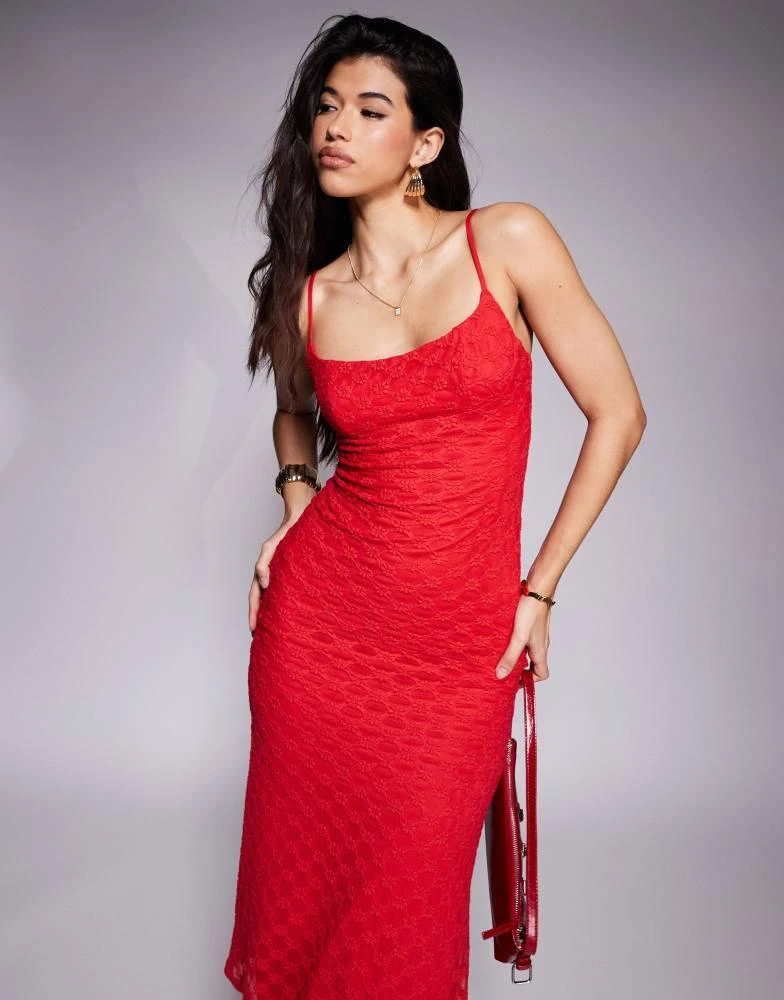 fitted lace wedding dress Bardot Red Trumpet Lace Midi Dress main image 0