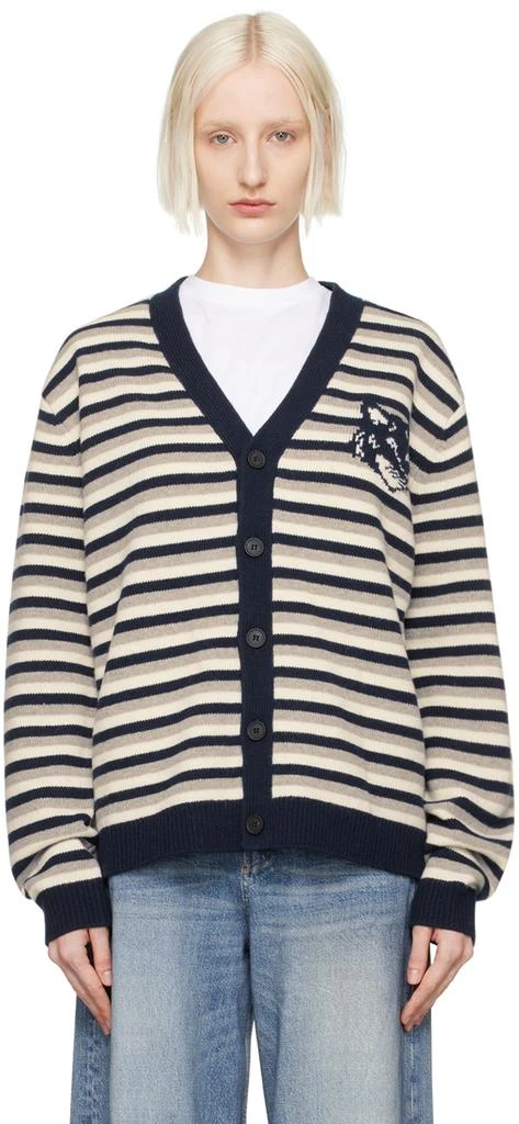 Maison Kitsune Navy & White Fox Head Comfort Cardigan 1