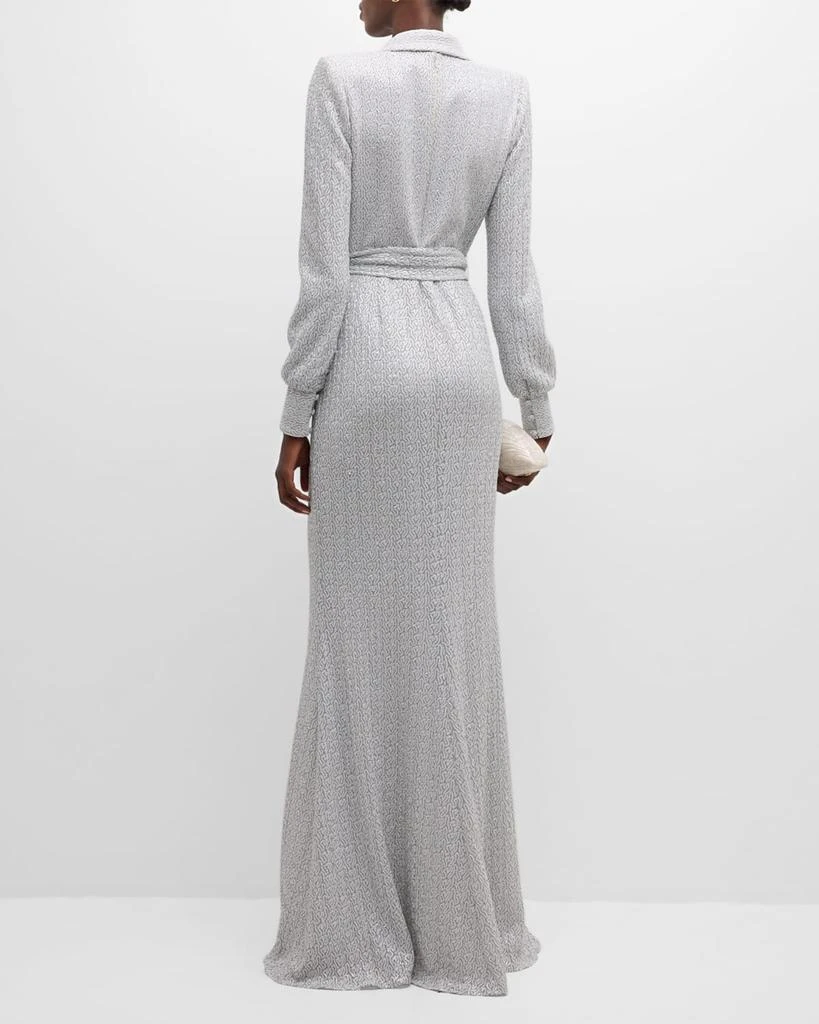 Badgley Mischka Tie-Waist Sequin Column Gown 4