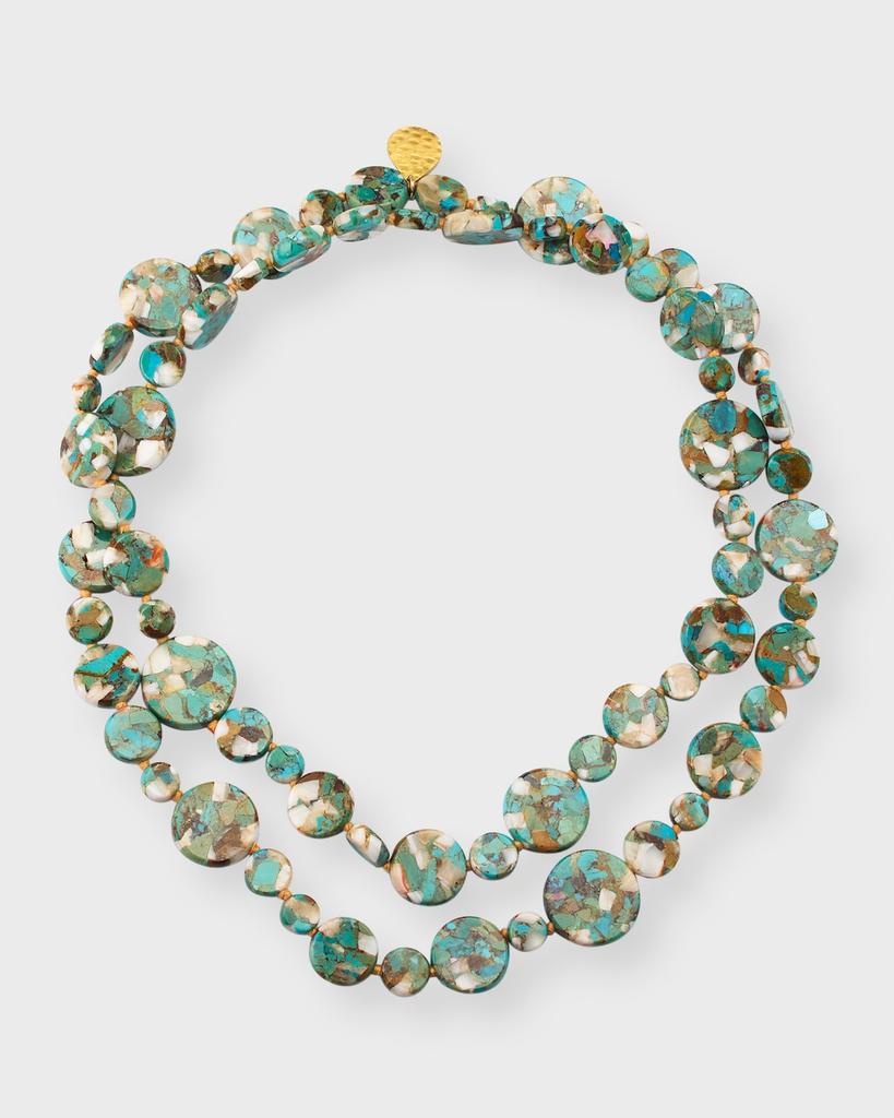 Devon Leigh Long Turquoise and Pearly Coin Necklace, 36"L