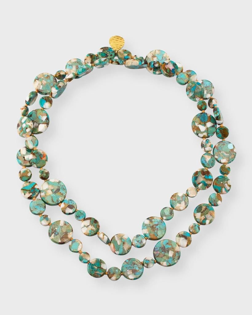 Devon Leigh Long Turquoise and Pearly Coin Necklace, 36"L 1