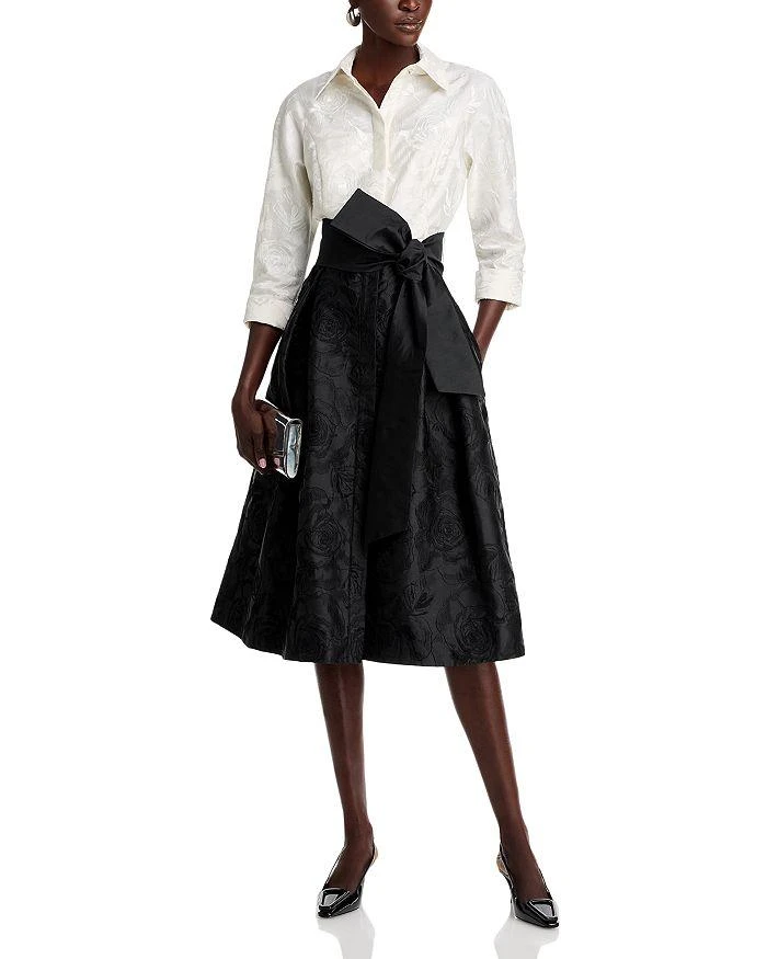 Teri Jon Floral Embroidered Color Block Shirt Dress 3