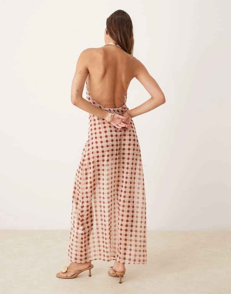 Motel Motel driti blurred check sheer maxi dress in peach 3