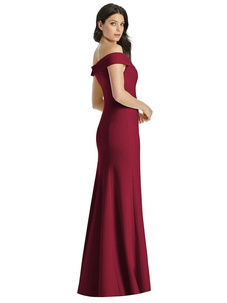 Dessy Collection Off-the-Shoulder Notch Trumpet Gown with Front Slit