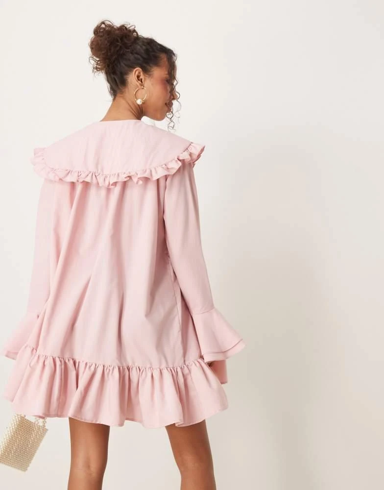 Sister Jane Sister Jane oversized collar frill mini dress with heart button detail in light pink 4