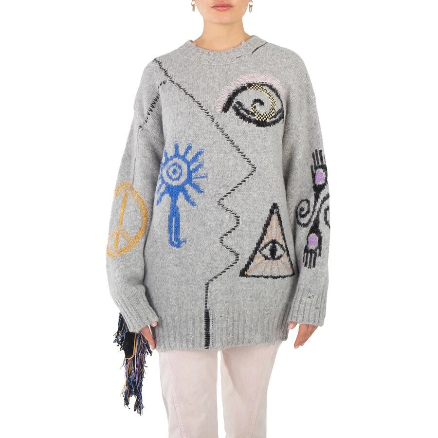 Stella McCartney Stella McCartney Folk Artwork Wool Blend Knit Sweater In Grey, Size X-Small