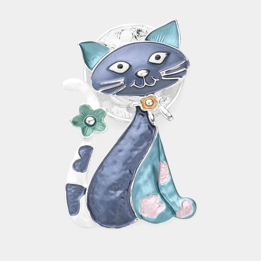 FASHNZFAB Colored Metal Cat Magnetic Brooch
