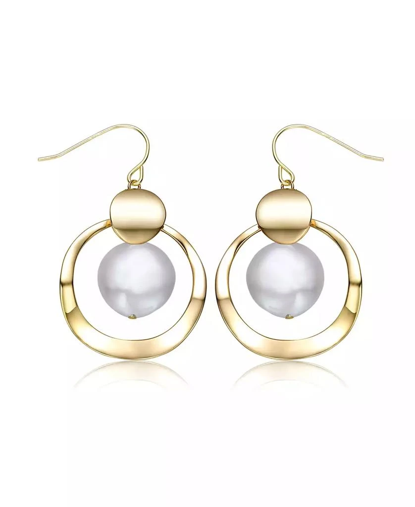 Genevive Sterling Silver 14k Yellow Gold Plated with White Freshwater Pearl Concentric Halo Dangle Drop Earrings