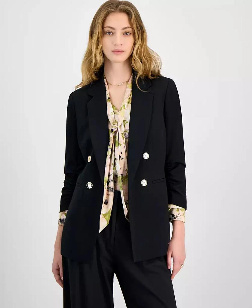 Bar III Women's Faux Double-Breasted Scrunch-Sleeve Blazer, Exclusively at Macy's 1