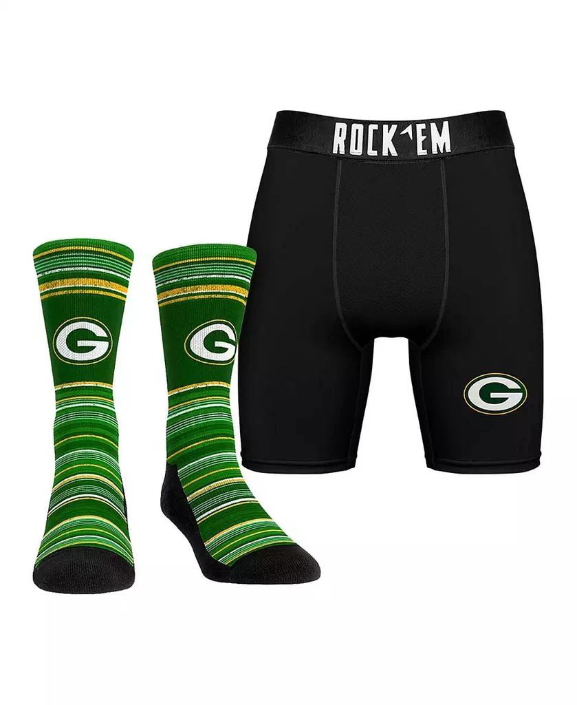 Rock 'Em Men's Green Bay Packers Primary Crew Socks Boxer Briefs Combo Pack 1