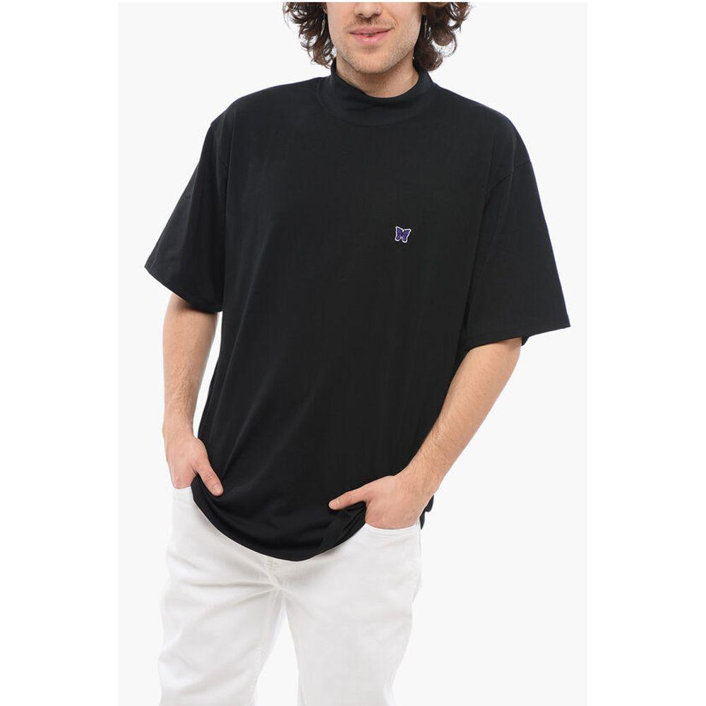 Needles Solid Color Mock-Neck T-Shirt with ButterflyEmbroidery