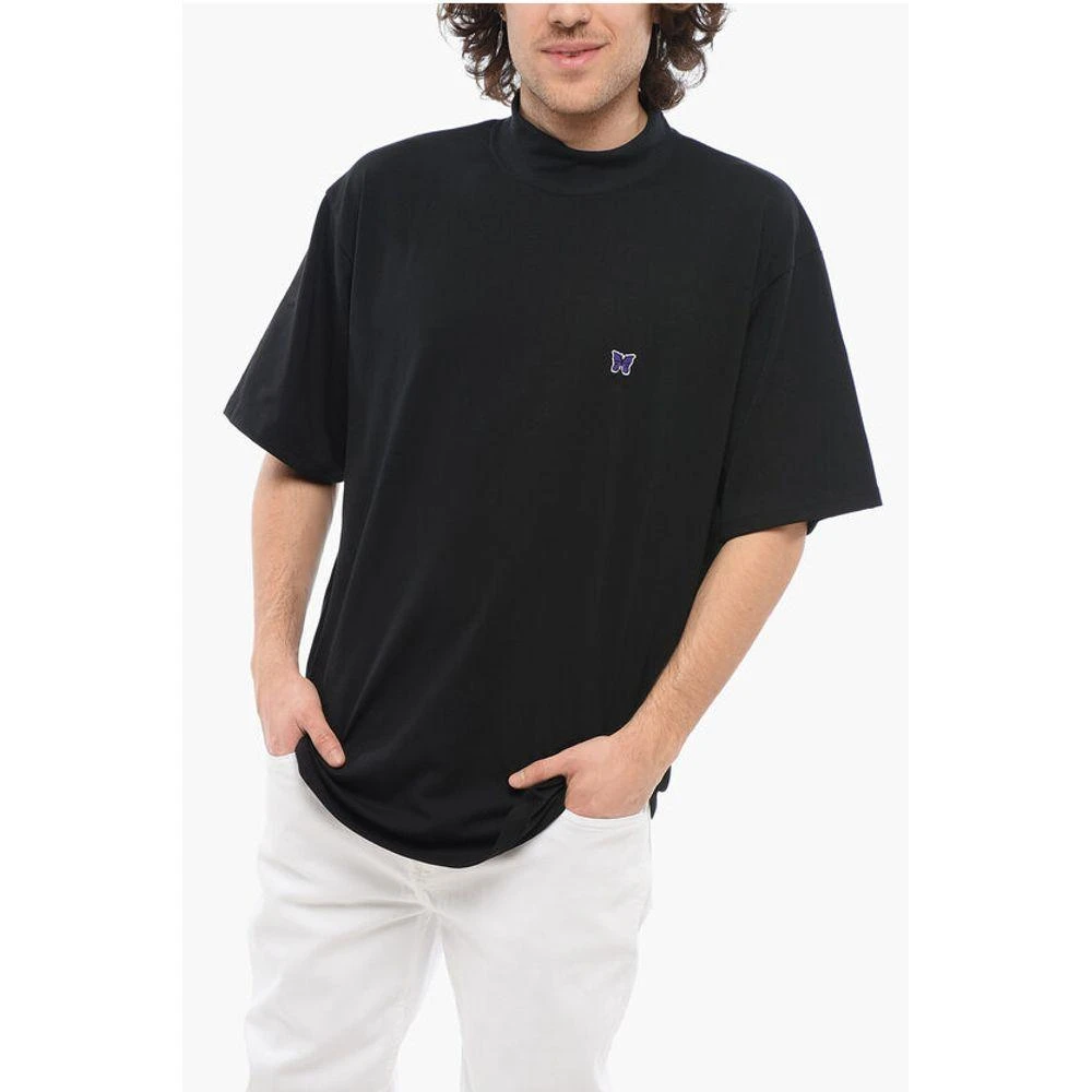 Needles Solid Color Mock-Neck T-Shirt with ButterflyEmbroidery 1