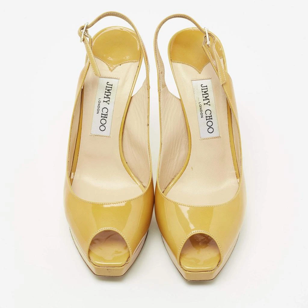 Jimmy Choo Jimmy Choo Yellow Patent Leather Nova Peep-Toe Platform Slingback Sandals Size 38 3