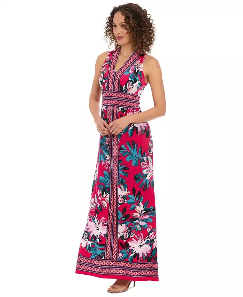 London Times Women's V-Neck Border Jersey Maxi Dress 2