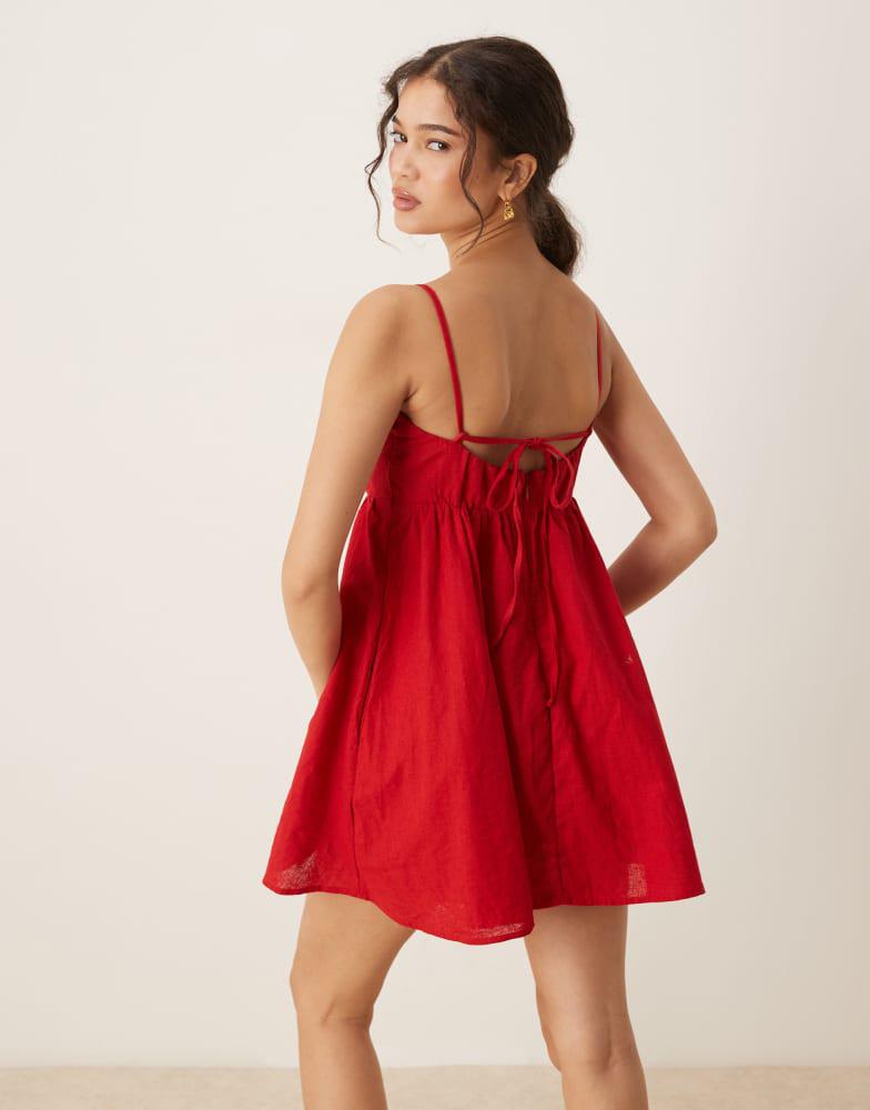 Abercrombie & Fitch Abercrombie & Fitch spaghetti strap sweetheart neckline babydoll mini dress in red