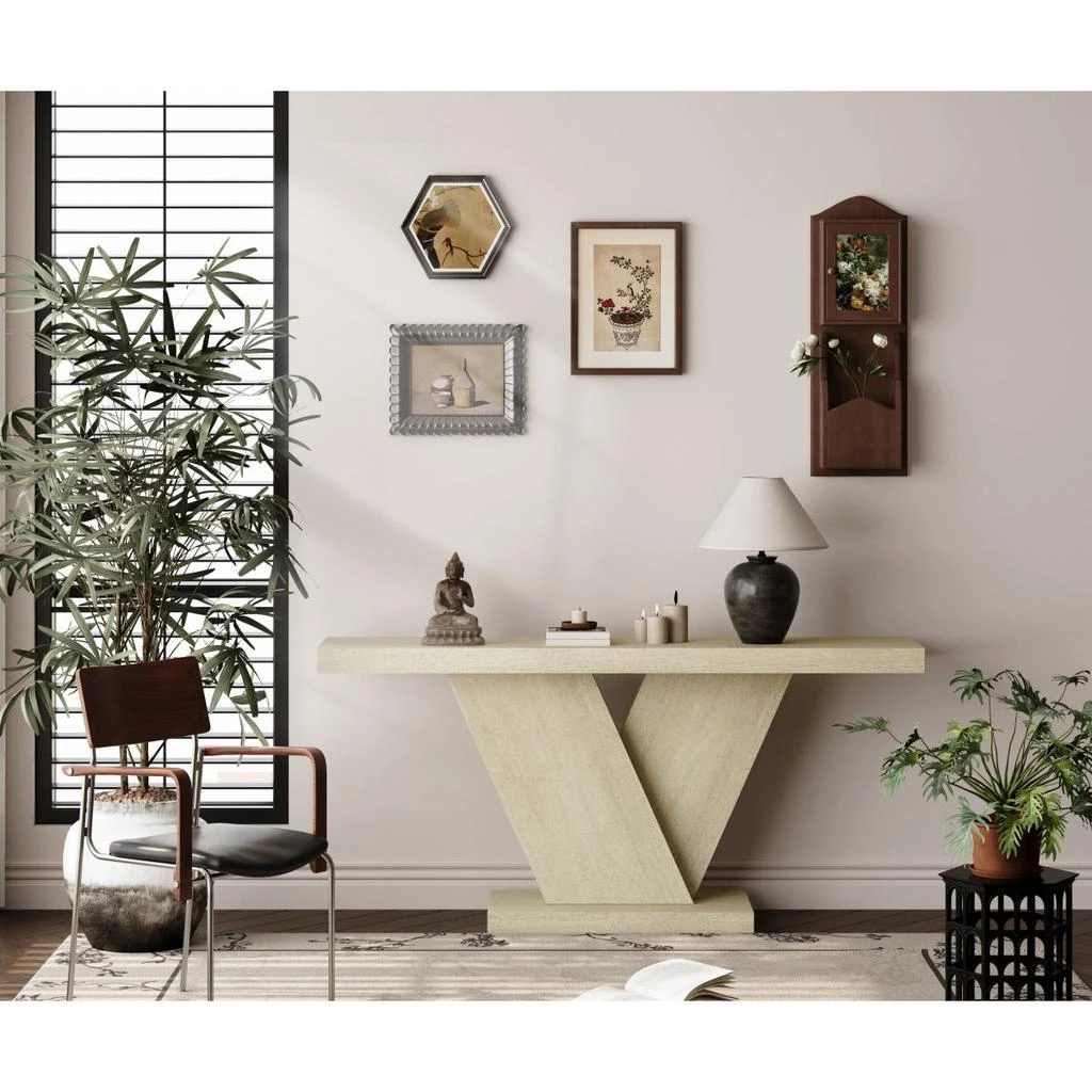 Streamdale Furniture Streamdale Modern X-Leg Console Table with Solid Wood Veneer, Oak Wash 6