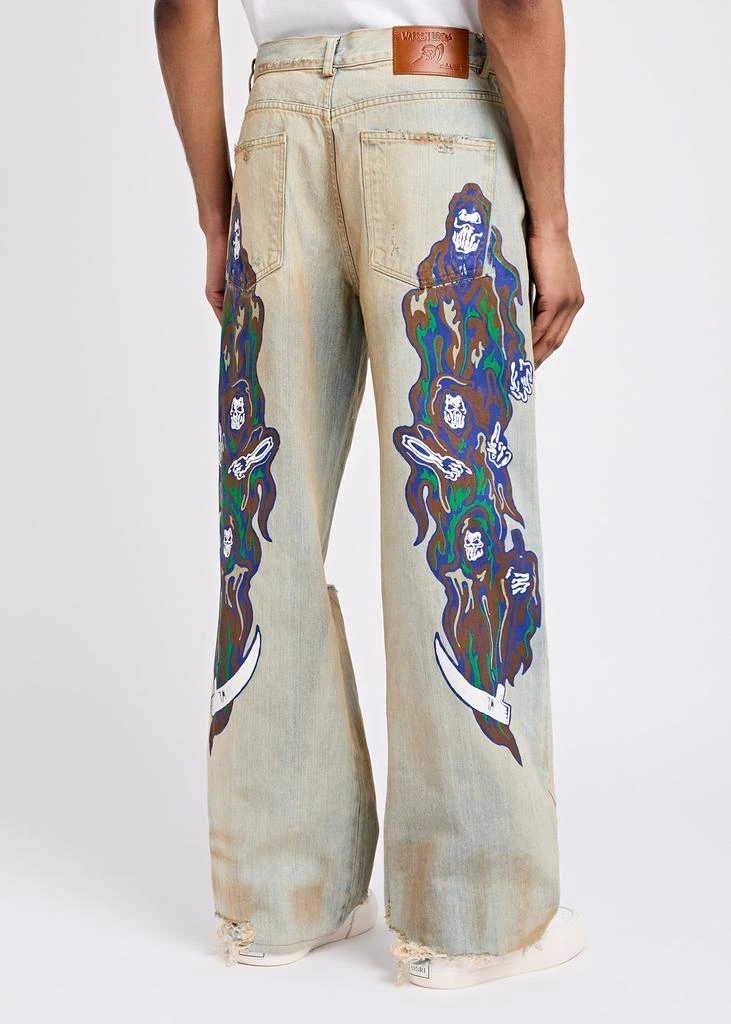 Warren Lotas Distressed printed wide-leg jeans 3