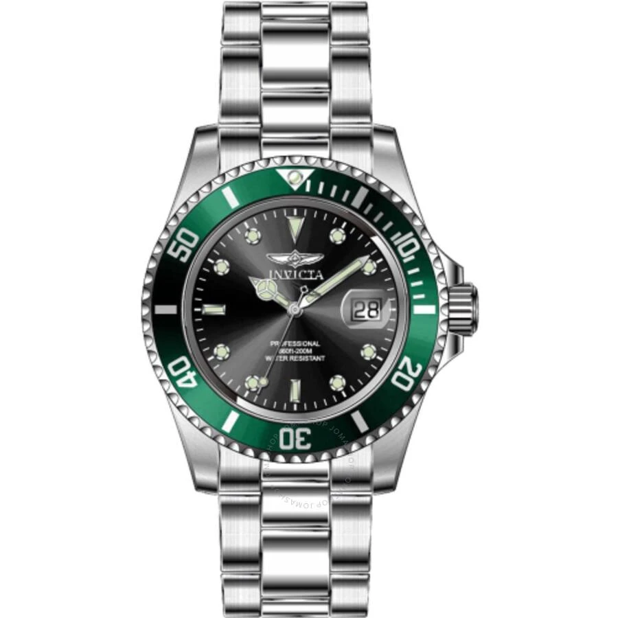 Invicta Pro Diver Date Quartz Black Dial Green Bezel Men's Watch 47353 1