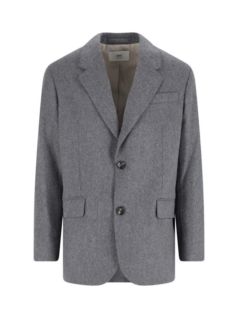 AMI Single-Breasted Grey Virgin Wool Blazer With Classic Lapel