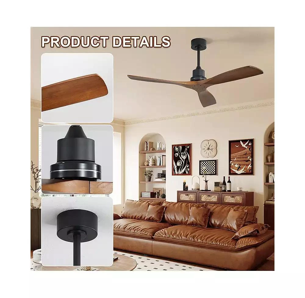 Sofucor 52-inch Modern Black 3-Blade Light Ceiling Fan with Remote Control and Supporting Mobile Device Connection 6