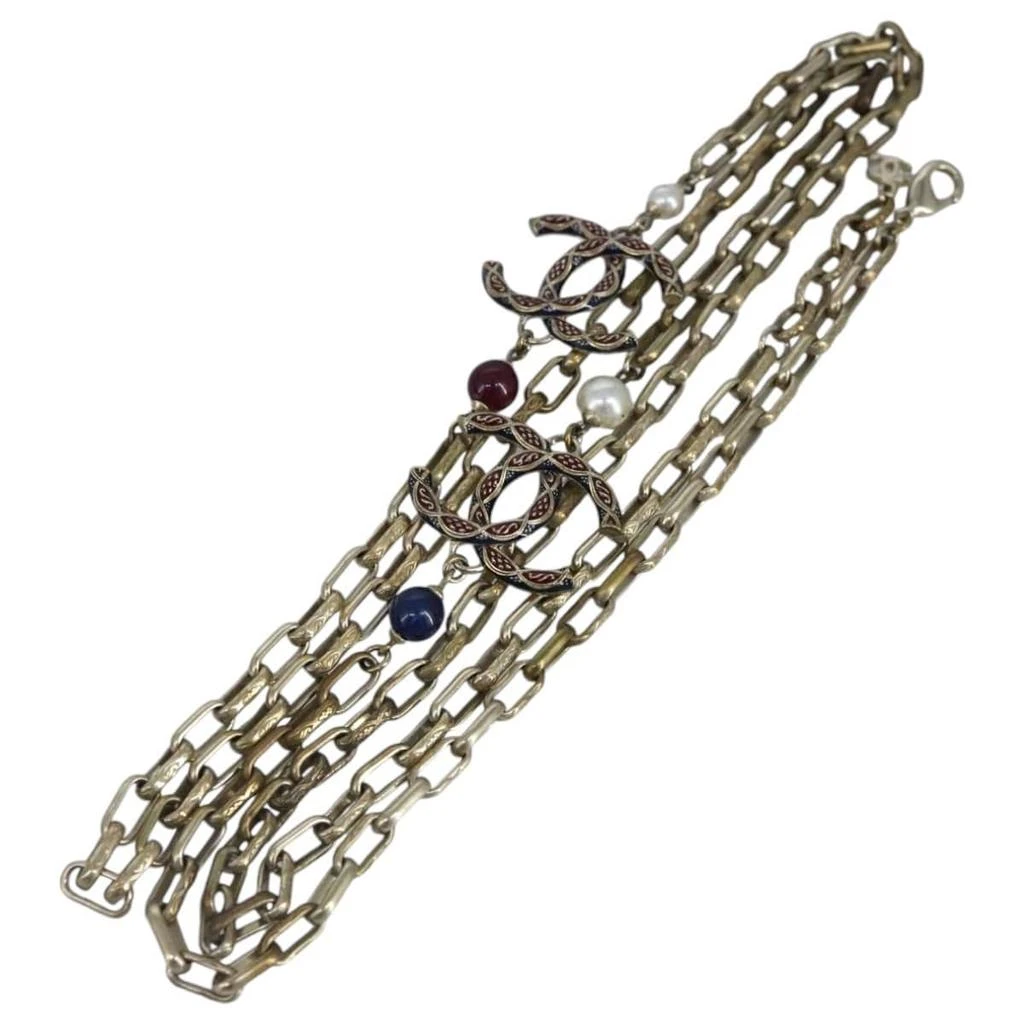 Chanel Vintage Double Strand Cc Pendant Necklace Metal With Crystals Metal Necklace Jewelry (Pre-Owned)