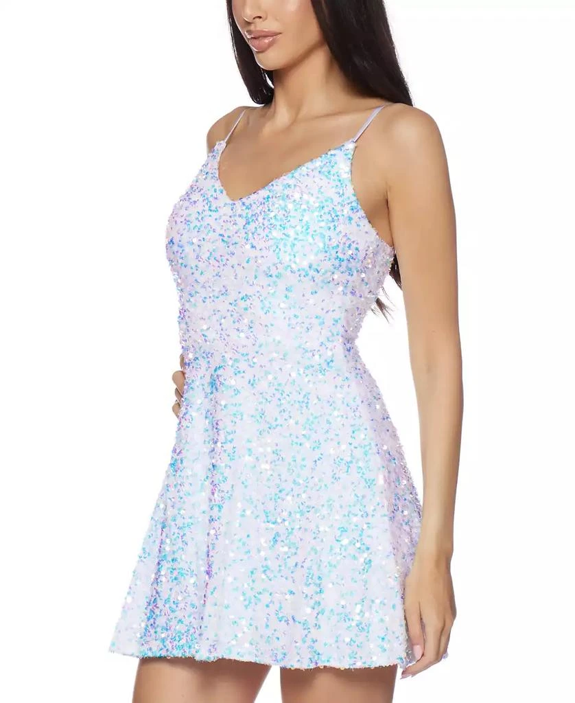 B Darlin Juniors' V-Neck Sphaghetti-Strap A-Line Sequin Dress 3
