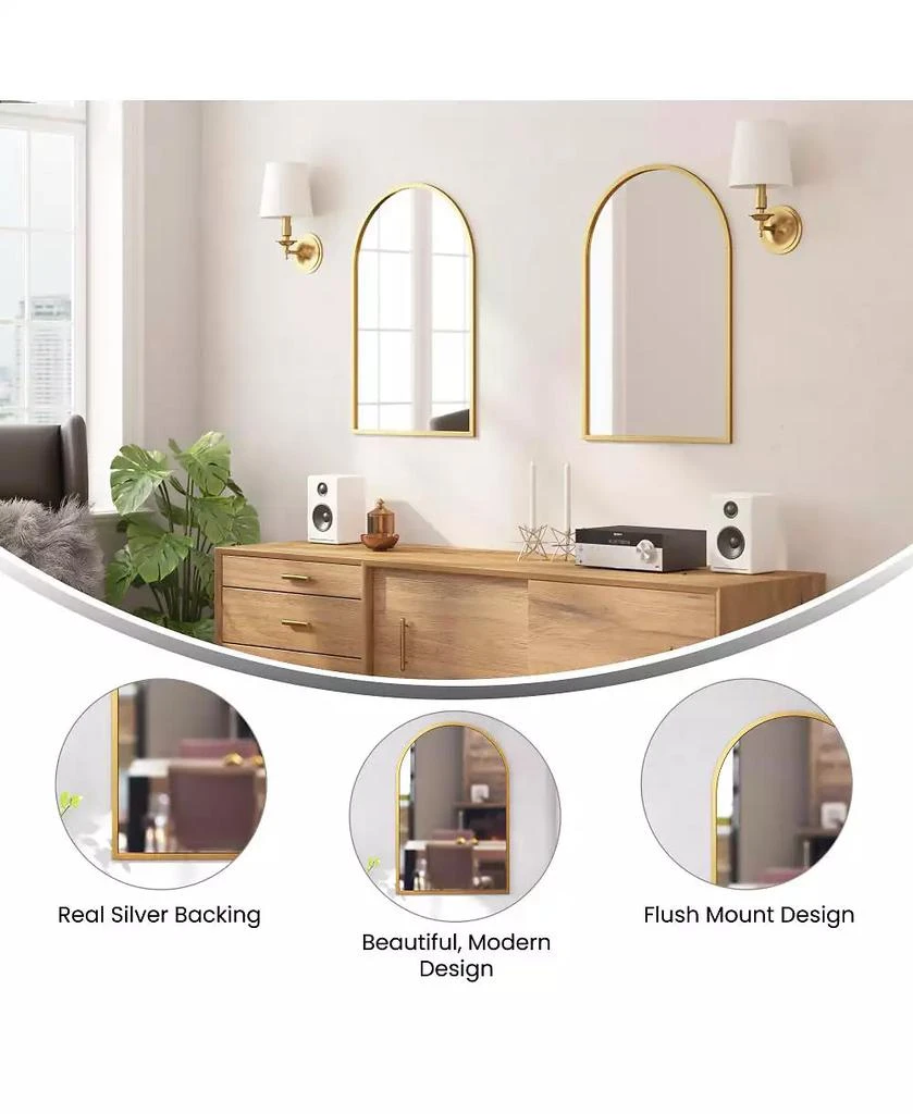 MERRICK LANE Muriel Arched Metal Framed Wall Mirror For Entryways, Dining Rooms, And Living Rooms 7