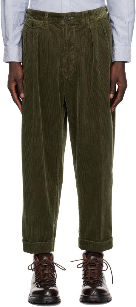BEAMS PLUS Khaki 2 Pleats Corduroy Trousers