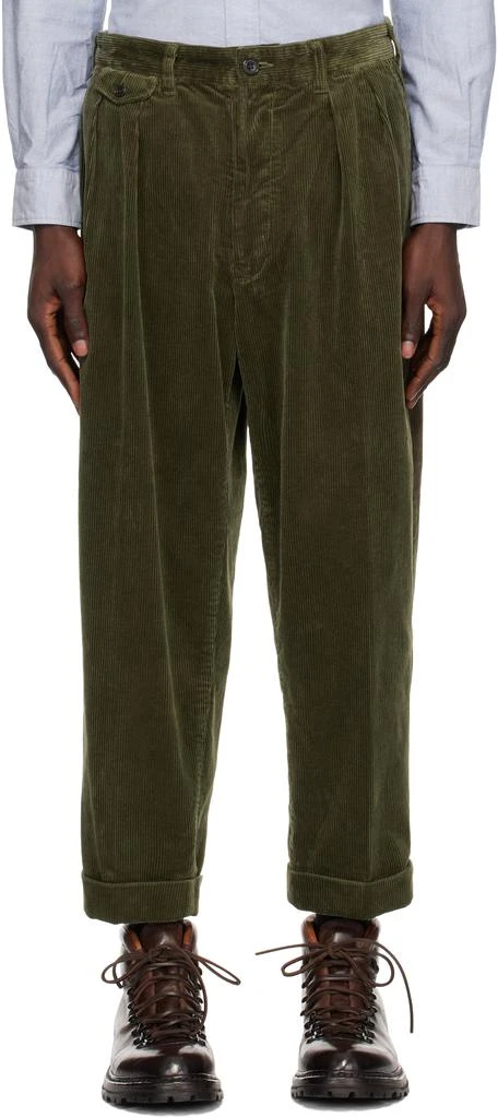 BEAMS PLUS Khaki 2 Pleats Corduroy Trousers 1