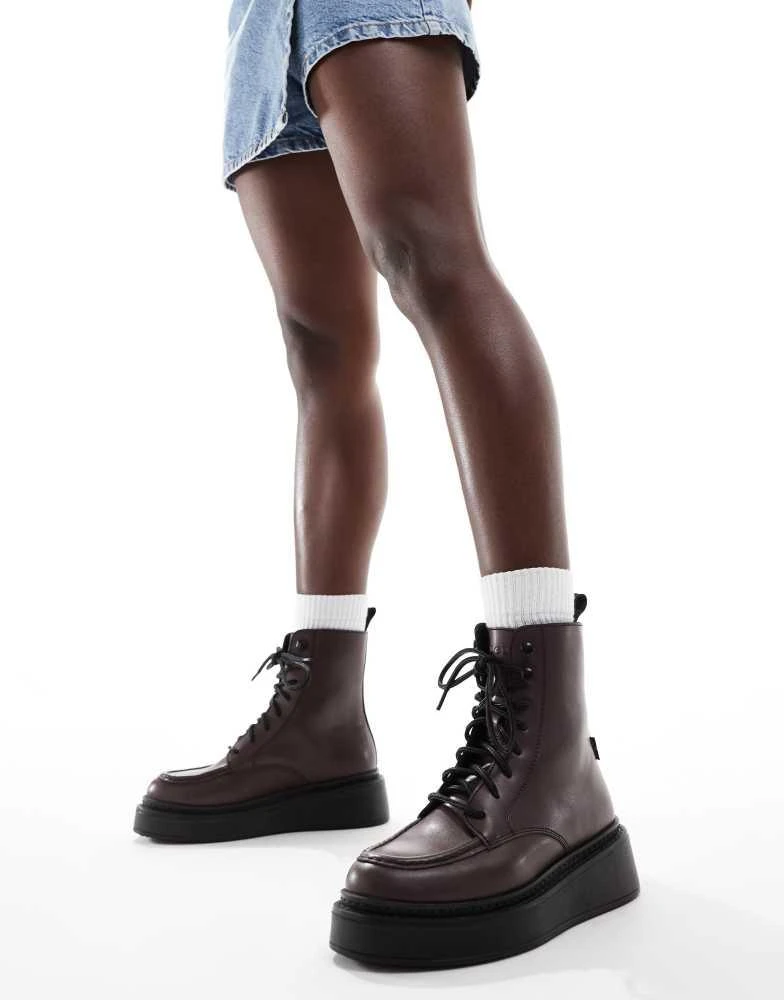 Levi's Levi's Luna lace up leather look boots in burgundy 1