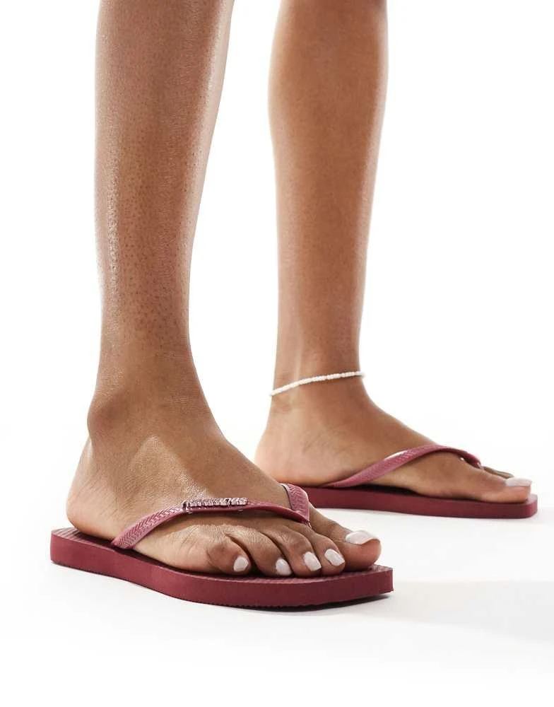 Havaianas Havaianas square toe flip flops in burgundy 4