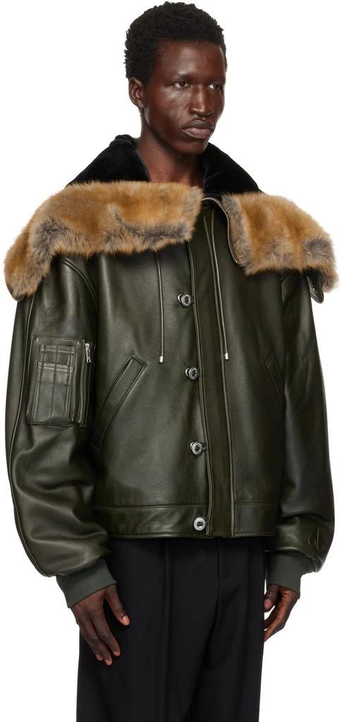 Moose Knuckles Green AJR Split Hood Leather Bomber Jacket 4
