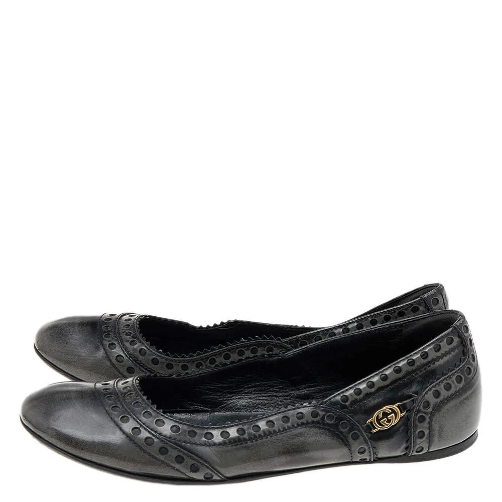 Gucci Gucci Black/Grey Brogue Leather Ballet Flats Size 35.5 4