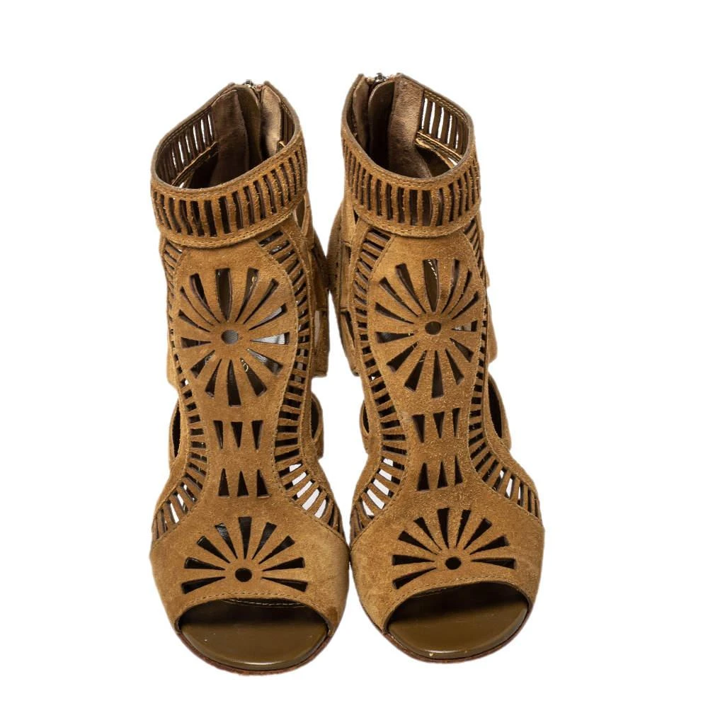 Sergio Rossi Sergio Rossi Brown Laser Cut Suede Open Toe Booties Size 36 3