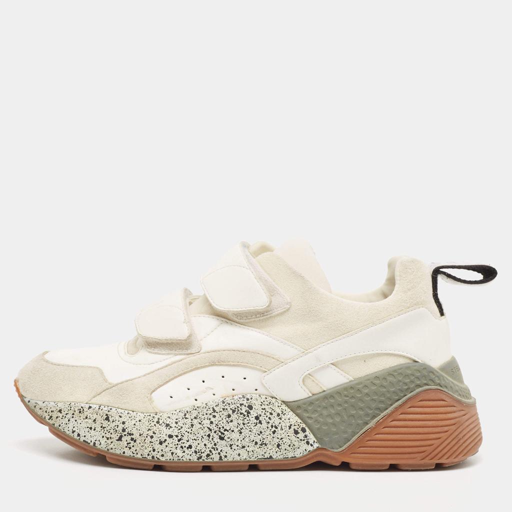 Stella McCartney Stella McCartney Cream/White Faux Suede And Faux Leather Eclypse Velcro Strap Sneakers Size 38